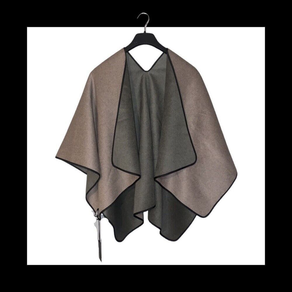 BERYLL Cashmere Wool Reversible Cape Poncho O/S Gray/Green/Beige NWT Msrp $698